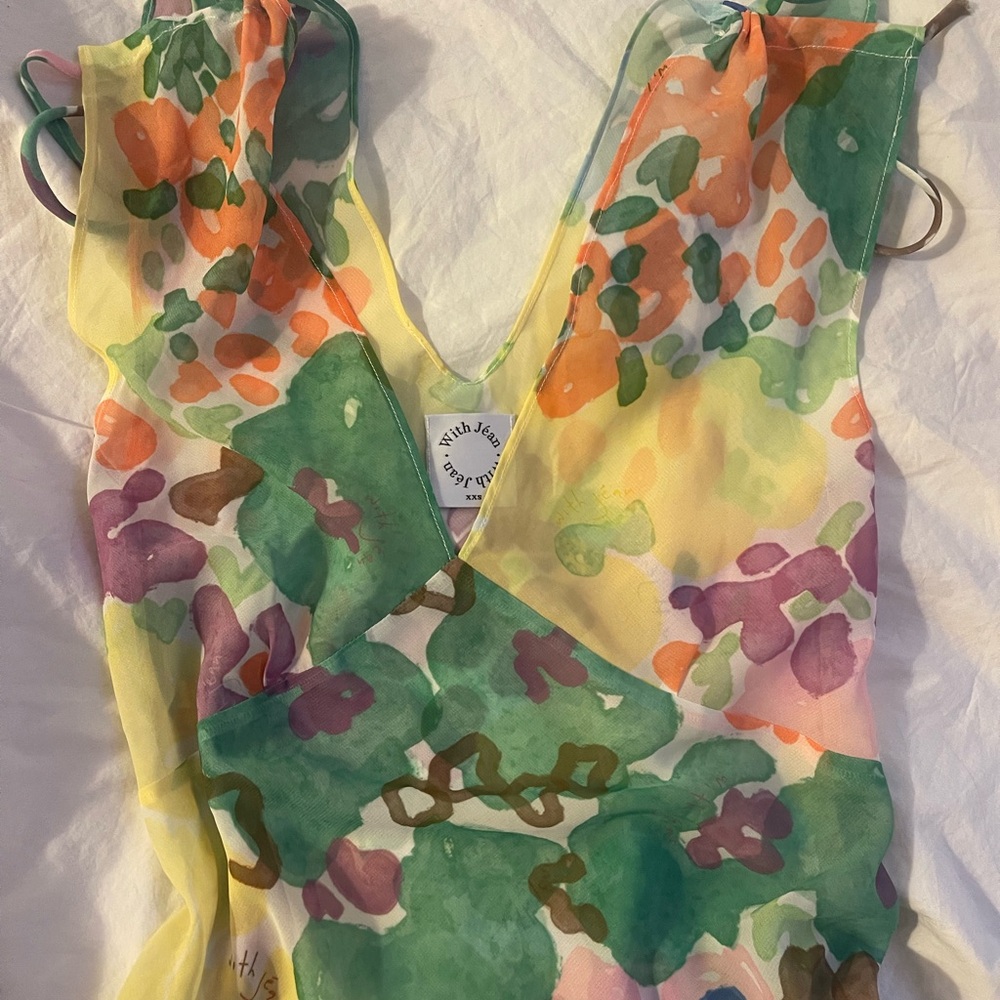 With Jean Colorful Sheer Floral mini dress